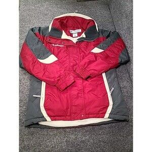 EUC Columbia Oversized Removable Hood Ski Jacket Women’s Large Red Gray Cream